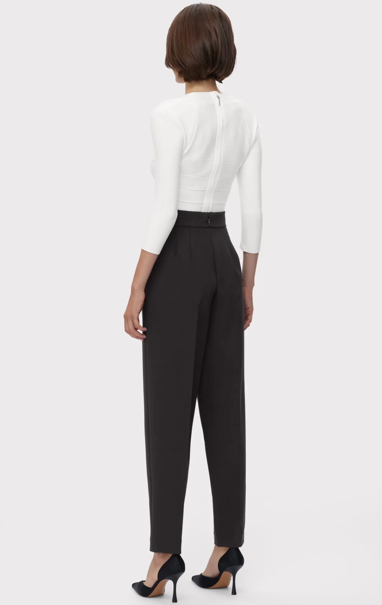 Separates|Bottoms-Hervé Léger HIGH WAIST PLEATED TAPERED PANTS BLACK