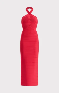 Dresses|Gowns-Hervé Léger ICON BANDAGE HALTER GOWN RIO RED