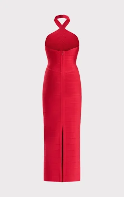 Dresses|Gowns-Hervé Léger ICON BANDAGE HALTER GOWN RIO RED