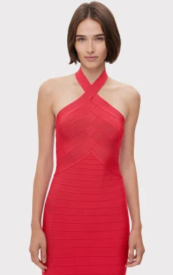 Dresses|Gowns-Hervé Léger ICON BANDAGE HALTER GOWN RIO RED