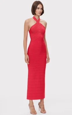 Dresses|Gowns-Hervé Léger ICON BANDAGE HALTER GOWN RIO RED