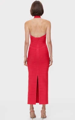 Dresses|Gowns-Hervé Léger ICON BANDAGE HALTER GOWN RIO RED