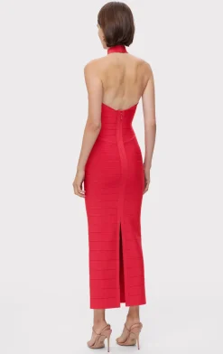 Dresses|Gowns-Hervé Léger ICON BANDAGE HALTER GOWN RIO RED