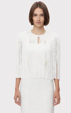 Separates|Tops-Hervé Léger ICON FRINGE CAPE ALABASTER