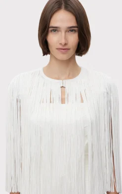 Separates|Tops-Hervé Léger ICON FRINGE CAPE ALABASTER