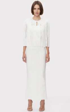Separates|Tops-Hervé Léger ICON FRINGE CAPE ALABASTER