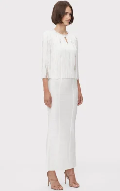 Separates|Tops-Hervé Léger ICON FRINGE CAPE ALABASTER