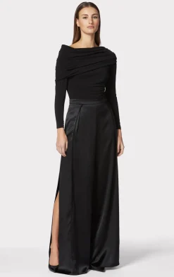 Separates|Bottoms-Hervé Léger ICON HIGH WAIST SILK WIDE LEG PANTS BLACK