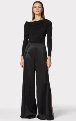 Separates|Bottoms-Hervé Léger ICON HIGH WAIST SILK WIDE LEG PANTS BLACK