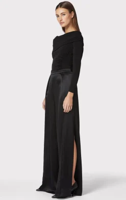 Separates|Bottoms-Hervé Léger ICON HIGH WAIST SILK WIDE LEG PANTS BLACK
