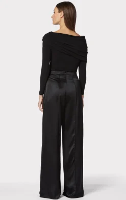 Separates|Bottoms-Hervé Léger ICON HIGH WAIST SILK WIDE LEG PANTS BLACK