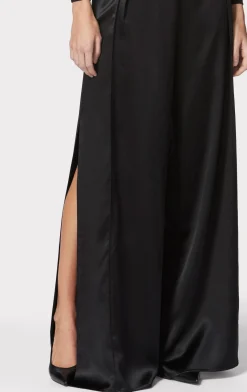 Separates|Bottoms-Hervé Léger ICON HIGH WAIST SILK WIDE LEG PANTS BLACK