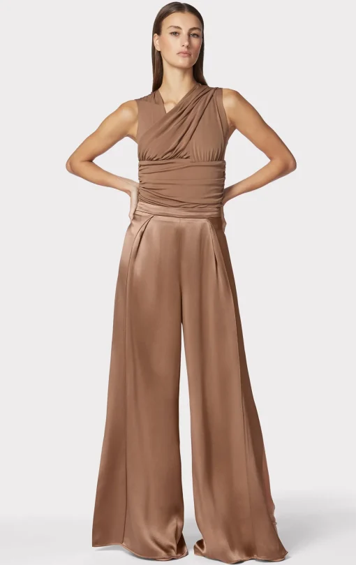 Separates|Bottoms-Hervé Léger ICON HIGH WAIST SILK WIDE LEG PANTS TOFFEE