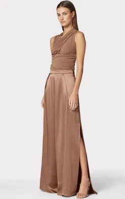 Separates|Bottoms-Hervé Léger ICON HIGH WAIST SILK WIDE LEG PANTS TOFFEE