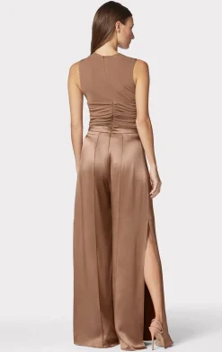Separates|Bottoms-Hervé Léger ICON HIGH WAIST SILK WIDE LEG PANTS TOFFEE