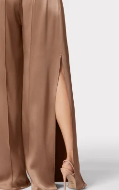 Separates|Bottoms-Hervé Léger ICON HIGH WAIST SILK WIDE LEG PANTS TOFFEE
