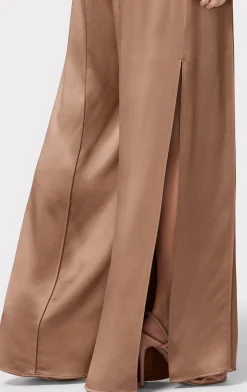 Separates|Bottoms-Hervé Léger ICON HIGH WAIST SILK WIDE LEG PANTS TOFFEE