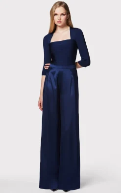 Separates|Bottoms-Hervé Léger ICON HIGH WAIST SILK WIDE LEG PANTS CLASSIC BLUE