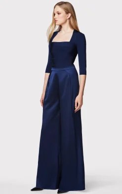 Separates|Bottoms-Hervé Léger ICON HIGH WAIST SILK WIDE LEG PANTS CLASSIC BLUE