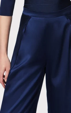 Separates|Bottoms-Hervé Léger ICON HIGH WAIST SILK WIDE LEG PANTS CLASSIC BLUE