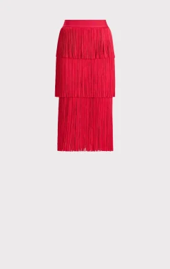 Separates|Bottoms-Hervé Léger ICON LAYERED FRINGE MIDI SKIRT RIO RED