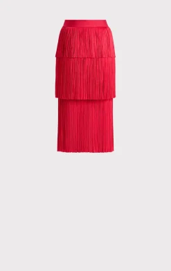 Separates|Bottoms-Hervé Léger ICON LAYERED FRINGE MIDI SKIRT RIO RED