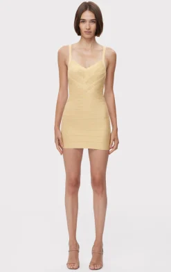 Dresses-Hervé Léger ICON METALLIC BANDAGE BUSTIER MINI DRESS METALLIC GOLD