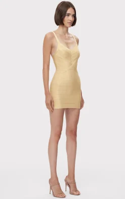 Dresses-Hervé Léger ICON METALLIC BANDAGE BUSTIER MINI DRESS METALLIC GOLD