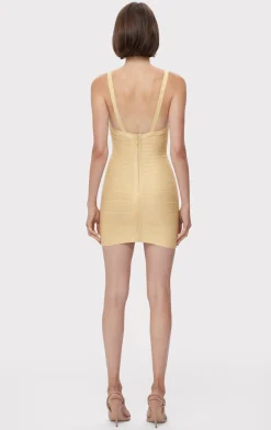 Dresses-Hervé Léger ICON METALLIC BANDAGE BUSTIER MINI DRESS METALLIC GOLD