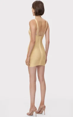 Dresses-Hervé Léger ICON METALLIC BANDAGE BUSTIER MINI DRESS METALLIC GOLD