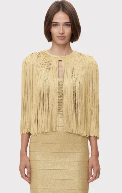 Jackets|Separates-Hervé Léger ICON METALLIC FRINGE CAPE METALLIC GOLD