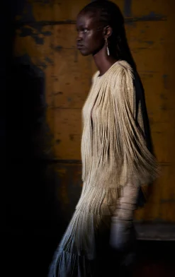 Jackets|Separates-Hervé Léger ICON METALLIC FRINGE CAPE METALLIC GOLD