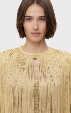 Jackets|Separates-Hervé Léger ICON METALLIC FRINGE CAPE METALLIC GOLD
