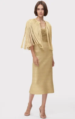 Jackets|Separates-Hervé Léger ICON METALLIC FRINGE CAPE METALLIC GOLD