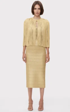 Jackets|Separates-Hervé Léger ICON METALLIC FRINGE CAPE METALLIC GOLD
