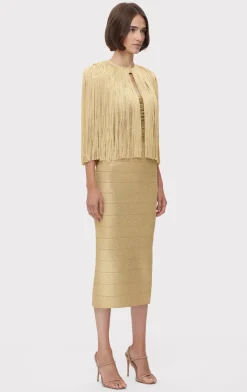 Jackets|Separates-Hervé Léger ICON METALLIC FRINGE CAPE METALLIC GOLD