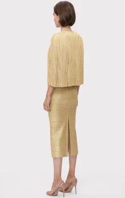 Jackets|Separates-Hervé Léger ICON METALLIC FRINGE CAPE METALLIC GOLD