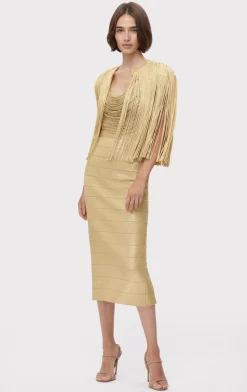 Jackets|Separates-Hervé Léger ICON METALLIC FRINGE CAPE METALLIC GOLD