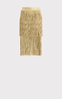 Separates|Bottoms-Hervé Léger ICON METALLIC LAYERED FRINGE MIDI SKIRT METALLIC GOLD