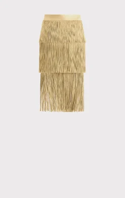 Separates|Bottoms-Hervé Léger ICON METALLIC LAYERED FRINGE MIDI SKIRT METALLIC GOLD