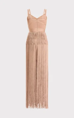 Dresses|Gowns-Hervé Léger ICON METALLIC OTTOMAN FRINGE GOWN METALLIC ROSE GOLD