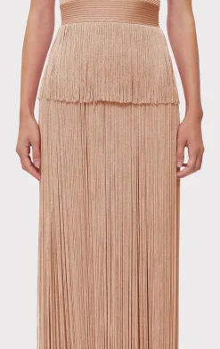 Dresses|Gowns-Hervé Léger ICON METALLIC OTTOMAN FRINGE GOWN METALLIC ROSE GOLD