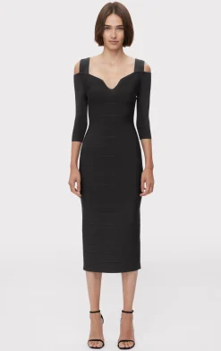 Dresses-Hervé Léger ICON NOTCHED BATEAU MIDI BLACK