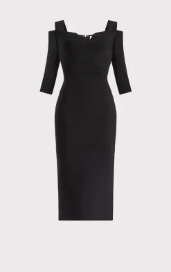 Dresses-Hervé Léger ICON NOTCHED BATEAU MIDI BLACK
