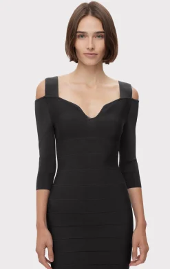 Dresses-Hervé Léger ICON NOTCHED BATEAU MIDI BLACK