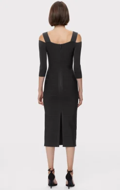Dresses-Hervé Léger ICON NOTCHED BATEAU MIDI BLACK