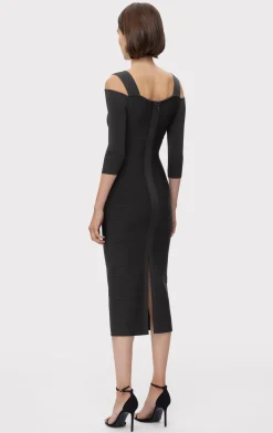 Dresses-Hervé Léger ICON NOTCHED BATEAU MIDI BLACK