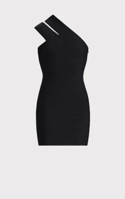 Dresses-Hervé Léger ICON ONE SHOULDER MINI DRESS BLACK