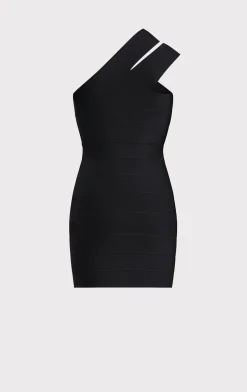 Dresses-Hervé Léger ICON ONE SHOULDER MINI DRESS BLACK