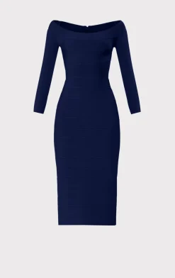 Dresses-Hervé Léger ICON SCOOP NECK MIDI DRESS CLASSIC BLUE